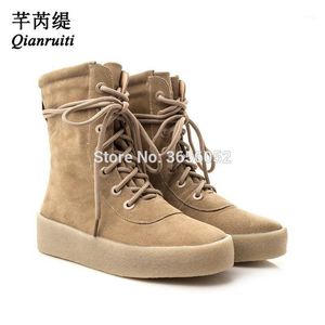 Wholesale crepe boots for sale - Group buy Boots Qianruiti Botas Mujer Faux Suede High Top Shoes Woman Big Size Thick Flat Ankle Booties Women Lace Up Crepe Boots1