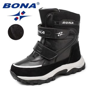 Bona varış klasikler tarzı çocuk çizmeler kanca döngü erkek kış ayakkabı yuvarlak ayak kızlar kar ışığı 211227