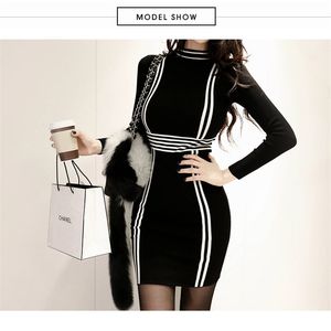 OL 기질 긴 소매 높은 허리 니트 드레스 패션 자카드 여성 스웨터 드레스 여성 210218의 겨울 새로운 한국어 버전