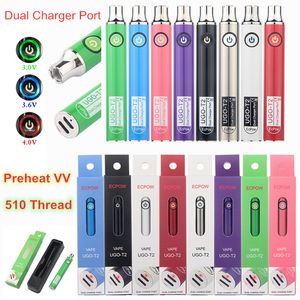 Original Preheating Batteries UGO-T2 Dual Charger Port Rechargeable E Cigarette Variable Voltage Vape Pen 510 Thread For Thick Oil Cartridges