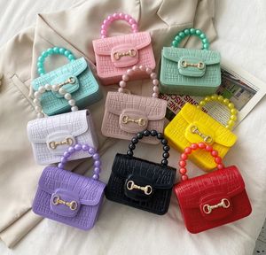 Children's Mini Women's Bag PVC Diagonal Coin Purse Crocodile Pattern Handbag Plastic Pearl Chain Jelly Bag