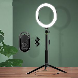 LED Selfie Ring Light Illuminazione fotografica Ringlight con lampada circolare Otturatore Bluetooth Treppiede per video in streaming live