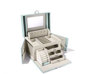 Torby kosmetyczne Skórzane pudełko Duża pojemność Glamours do przechowywania biżuterii Makijaż Przezroczyste Plexiglass lśniący metalowe pudełka Ozdobne Dressing Table Case Watch Fancy Color
