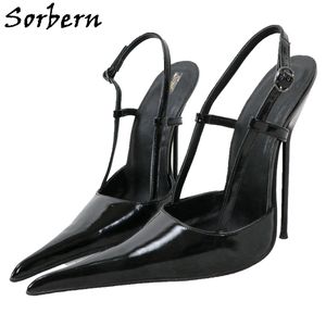 Sorbern sexig metall hög häl pump skor kvinnor äkta läder slingback långa pionty tår stielttos italy stil klänning skor