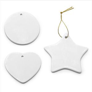 White Sublimation Ceramic pendant Creative Christmas ornaments Heat transfer Printing DIY ceramicornament heart round xnas decor WQ32-WLL