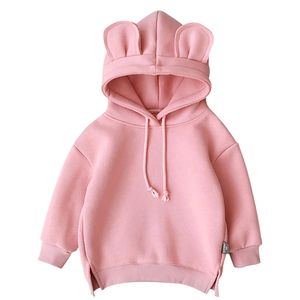 Rosa / grå / gul / grön / burgundy hoodie för barn höst vinter varm tröja mode pojkar och flickor pullover kostym 220309