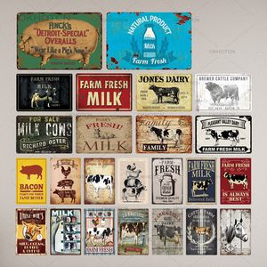 Farm Fresh Milk Tin Signs Vintage Metal Sign Plaque Metal Vintage Farmhouse Wall Decor Cow Pig Retro French Cafe Farmily Decor Metal Signs Size 20x30cm