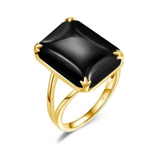 Anello d'oro di lusso per donne Real 925 Sterling Sterling in argento pietre piene nere Onyx Design fatto a mano in modo indefinito Gioielli Fine alla moda B1205