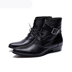 Hübsche Herrenstiefel für Herren, schwarze Stiefeletten aus echtem Leder, kurze Stiefel mit Schnürung, modische Stiefel für Herren!