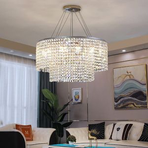 Candelabro de cristal redondo moderno para a sala de visitas da casa de luxo Decoração LED Lâmpadas de suspensão de Cristal Lâmpadas de jantar Luminárias de jantar