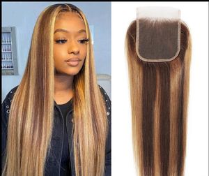 Highlight Human Hair Closure Transparent Lace 4x4 Closure Straight Body Wave