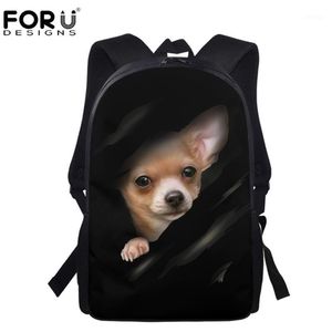 Schultaschen FORUDESIGNS Niedliches Tier Hund Chihuahua Schwarz Für Teenager Mädchen Lässige 16 Zoll Mode Kinder Büchertaschen Tasche