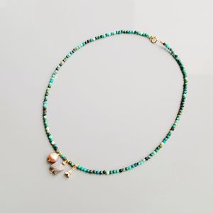 Lii Ji Genuine Stone Chrysocolla Labradorite Freshwater Pearl Ferro Torre Charms S925 Clasp delicado Colar Handmade Q0531