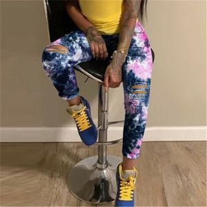 Damska dziura Frayed Dżinsy Moda Trend Trening Dye Chudy Zipper Denim Ołówek Spodnie Designer Kobiet Jesień Nowy Casual Dżinsy Dżinsy Spodnie