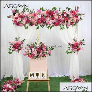 Decorative Flowers & Wreaths Festive Party Supplies Home Garden Jarown Customize Wedding Artificial Flower Row Rose Red Floral Small Corner