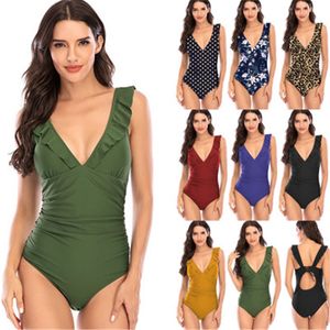 Kvinnor Solid Färger Bikinis Badkläder Mode Trend V-Neck One-Piece Swimsuit Designer Kvinna Sommar Sling Sexig Tillbaka Cover Belly Beach Bikini