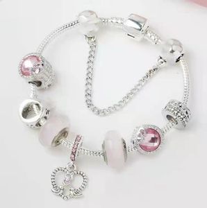 1621cm new pink charm bracelet 925 silver bracelet charm heart beads bird pendant diy jewelry fit for christmas bracelet and valentine gift