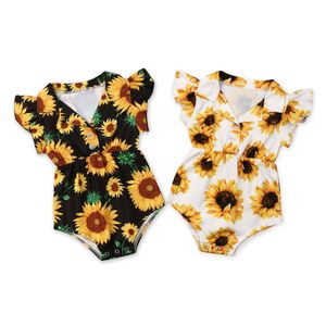 Girasole Neonato Ragazza Pagliaccetti Estate Ragazza infantile Vestiti Increspature Tuta Tutina Fiore Costumi per bambini 201023