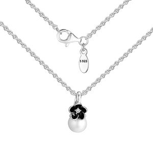 100% 925 Sterling Silver Vit Freshwater Cultured Pearl Floral Hänge Halsband för Kvinnor Original Smycken Flickvän Gift Q0531