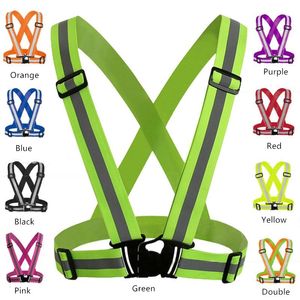 Safety Gear Night Sports Running Reflective Vest Clothing High Visibility Adjustable Elastic Strip Jacket For Traffic Cycling