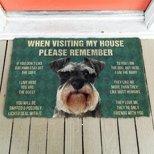 Lembre-se por favor, lembre-se de miniatura schnauzer cães doméstico regras Caçador não deslizante porta tapetes de porta decoração pórtico 220301