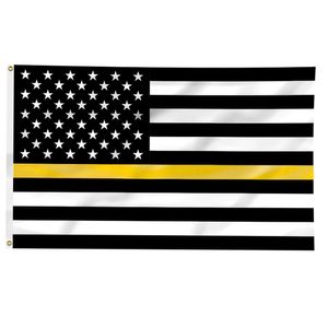Amerikanische US-Flaggen mit dünner gelber Linie, 91 x 152 cm, 100D-Polyester, lebendige Farben, mit zwei Messingösen