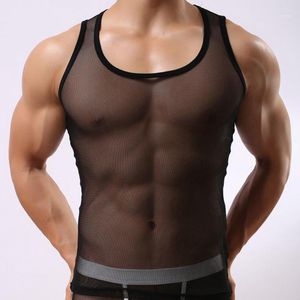 Męskie Tank Topy Hurtownie- StB501 Mesh Sheer Męskie Marka Moda Casual Kamizelka Sexy Przezroczyste Zabawne Zbiorniki Undershirt Dla Man Sutong1