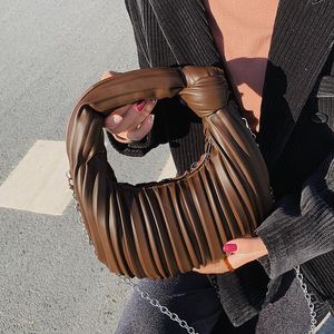 Akşam Çanta Pileli Küçük Tote Çanta Yarım Ay 2021 Kış PU Deri kadın Tasarımcı Çanta Omuz Messenger