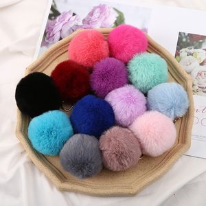 Bola de pele de coelho artificial trinket bola chaveiro pompons chaveiros mulheres saco de carro chaveiro anel jóias presente 50 pcs