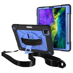 Custodia protettiva per tablet con cavalletto protettivo ibrido in silicone di plastica con cinturino lungo per iPad Pro 11 2021 A10.2 9.7 Air 4 Mini 5 3
