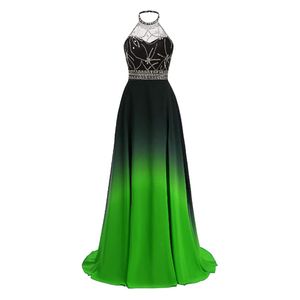 New Long Ombre Evening Dress Beaded Floor Length Chiffon Gradient Formal Prom Party Gowns Custom Made QC1512