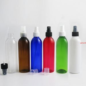 24 x 250ml 250cc Clear Amber vermelho azul plástico perfume névoa frasco recarregável pet atomizador cosmético com transporte de pulverizador livre por