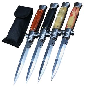9 イタリアのマフィアの自動ナイフ自動戦術的な折りたたみナイフ440cサテンの単一の刃樹脂 木製のハンドルEDCの狩猟ポケットナイフの手の道具