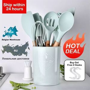 Silicone Kitchenware Cooking Utensils Set Heat Resistant Kitchen Non-Stick Cooking Utensils Baking Tools With Storage Box Tools 201223
