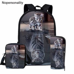 Nopersonality 3PCS / SET Cat Reflection Tiger Print School Backpack Set per adolescenti Ragazze Ragazzi Cool High School Children Kids Bag LJ201225