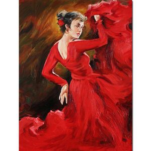 Handmade Portrait Oil paintings Flamenco Dancers in Red Modern Woman Dancing Artwork for Kitchen Living Room Wall Art