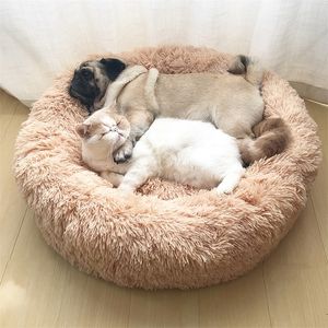 Super Soft Pet Bed Winter Warm Sleeping Bed per cani Kennel Dog Round Cat Long Plush Puppy Cushion Mat Forniture per gatti portatili LJ201028