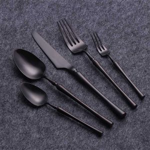 Black Cutlery Set Stainless Steel Tableware 5 Pcs Dishwasher Safe Dinnerware Fork Knife Spoon for Wedding Flatware Drop 211229