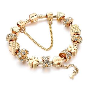 Mode Vit Crystal Key Charm Armband för kvinnor Guld Europeiska DIY Pärlor Armband Bangles Pulseira GD950