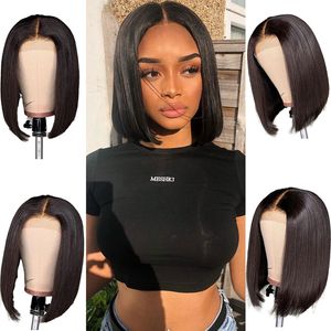 Ishow Rak 2*6 Swiss Lace Front Peruk Kort Bob Peruk Virgin Människohår peruker Brasiliansk indian Peruansk för kvinnor Alla åldrar 8-14 tum Naturlig färg