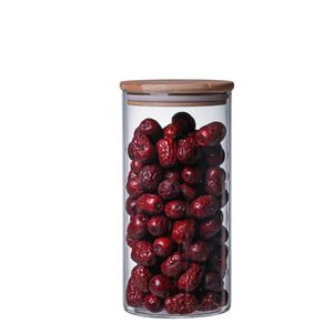 Kitchen organization 40oz 1200ML good storage jar clear glass jars with bamboo lid for spice candy 100*200MM