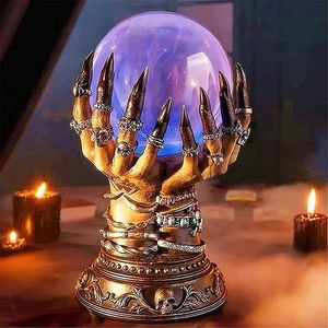 Halloween Leuchtende Kristallkugel Magie Kreative Hexenhände Nachtlicht Lampe Schädel Finger Plasma Dekorationen 220211