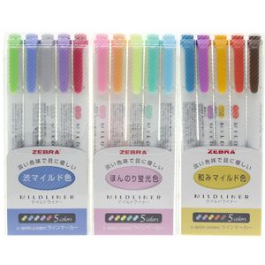 15 färger / set zebra wkt7 mildliner mjuk färg dubbelsidig highlighter marker penna runda tå / absorted kontor och skolförsörjning 201202