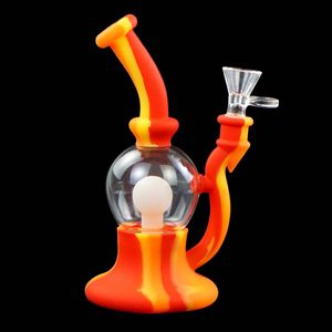 7.4 '' Glasvattenrör Rökande hookahs Bongs DAB Rig Silicone Herb Ball Glöd i Dack