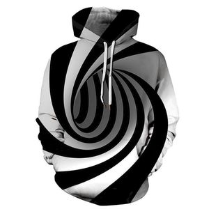 후드 티 스웨터 남성과 여성 가을 ​​3D 인쇄 3 차원 흑백 소용돌이 중공 성격 스웨트 201020