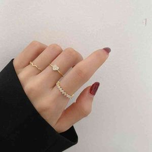 Mengjiqiao Korean Fashion Design Delicate Zircon Heart Rings for Women Girls Mid Finger Knuckle Elegant Jewelry Gifts