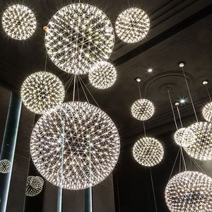 Nordic Sparkle Ball Chandelier Oświetlenie Okrągła Lampa LED Designer Creative Firework Light Shopping Mall Hotel Lobby Schody Lights