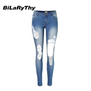 Jeans da donna all'ingrosso- BiLaRyThy Moda Donna Pantaloni denim da donna Jeans Casul a matita skinny strappati strappati1