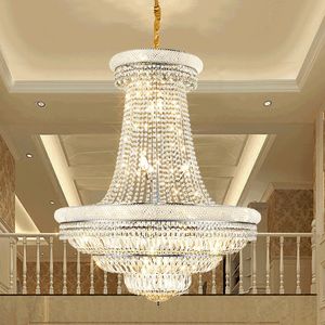 Amerikanska lyxiga K9 kristall ljuskronor europeisk modern ljuskrona light fixtur villa trappa hem inomhus belysning långhängande lampor dia90cm höjd113cm