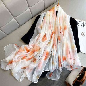 2022 Mulheres Scarf Summer Imprimir Lenços de Seda para Lady Shawls Hijabs Pashmina Foulard Bandana Neck Hijabs Lenço de Longo Y220228